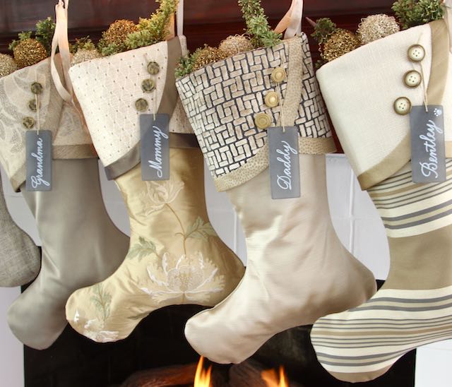 Moss, Mixed Metals and Taupe Christmas Stockings 2023