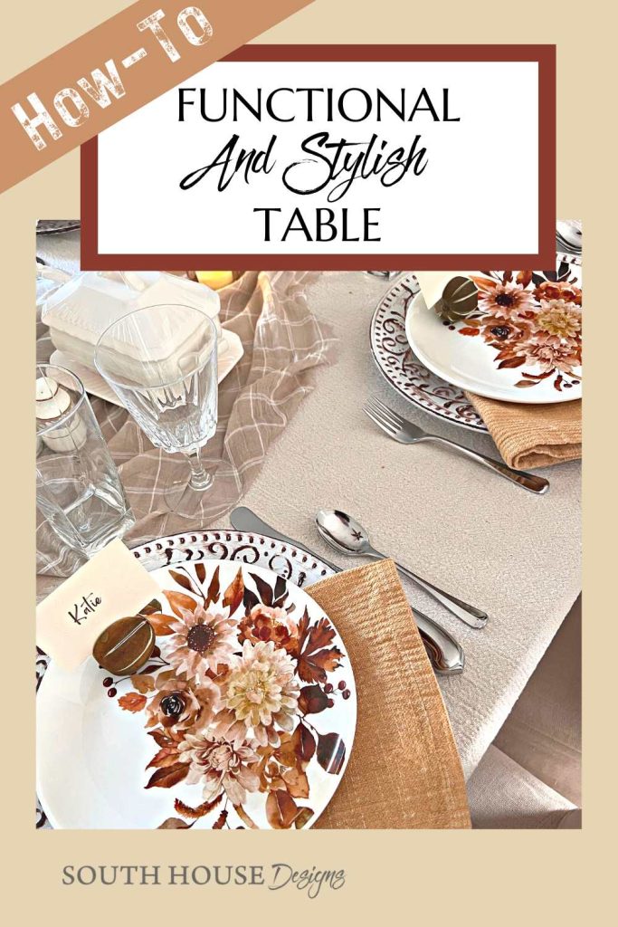 Two placesettings below a banner that reads: How-To; Functional & Stylish Table