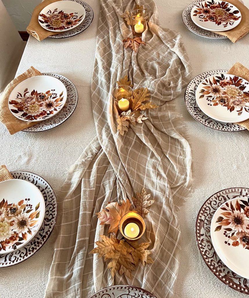 view down length of table with salad plates added to the tablesettings