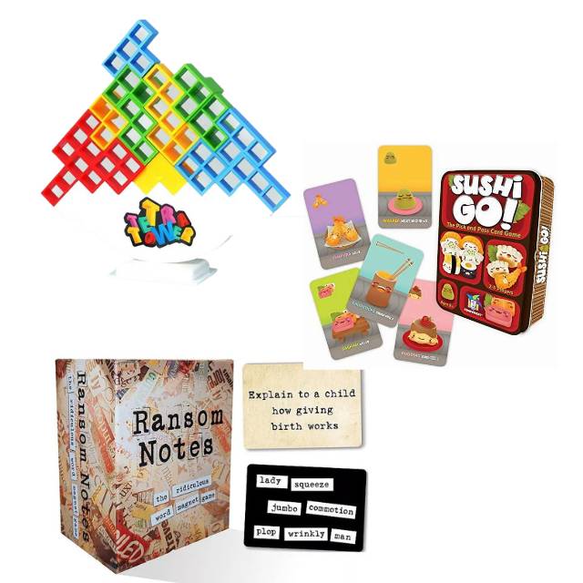 collage of three different games for families