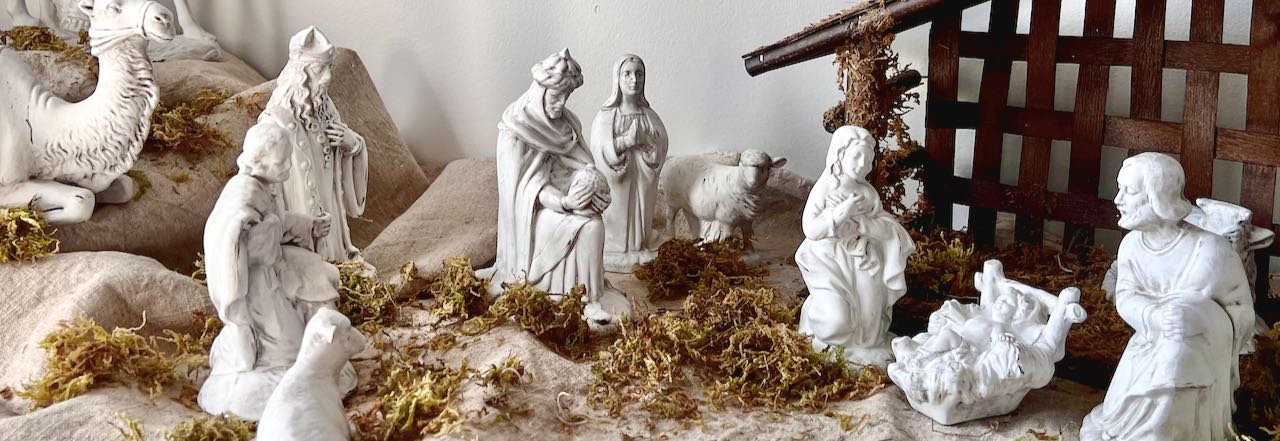 Wide closeup of the Nativity set after their makeovers