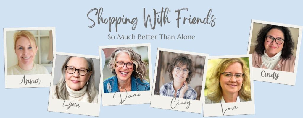 Collage of six women's faces with their names below under the title: Shopping With Friends --So Much Better than Alone