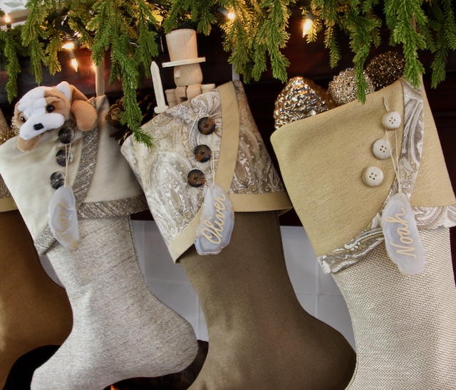 Textured Neutral Christmas Stockings — Brown, Taupe and Gold